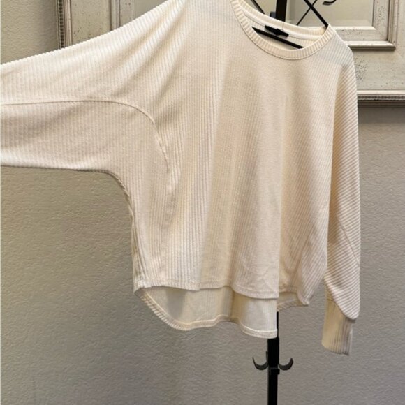 Jane + Delancy Cream Ribbed Knit Oversized Top – Cozy Drop Shoulder Loungewear - Picture 6 of 9